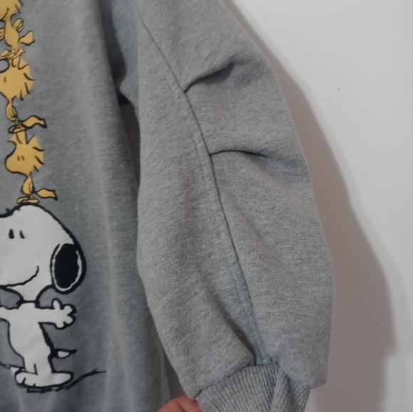 Zara x Peanuts Kids Gray Fleece Sweatshirt Ruched Sleeves Snoopy with Woodstock - Picture 3 of 5